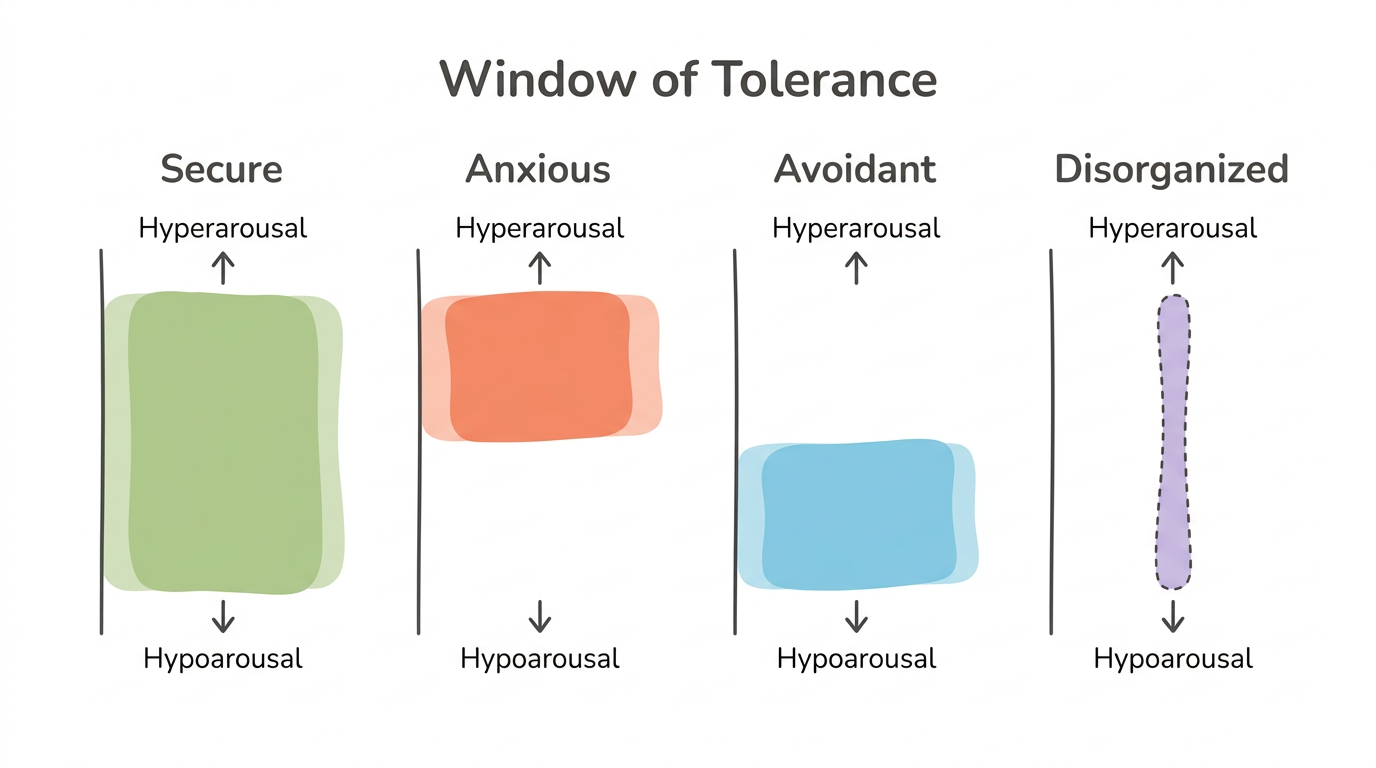 Diagram: Window of Tolerance by Attachment Style