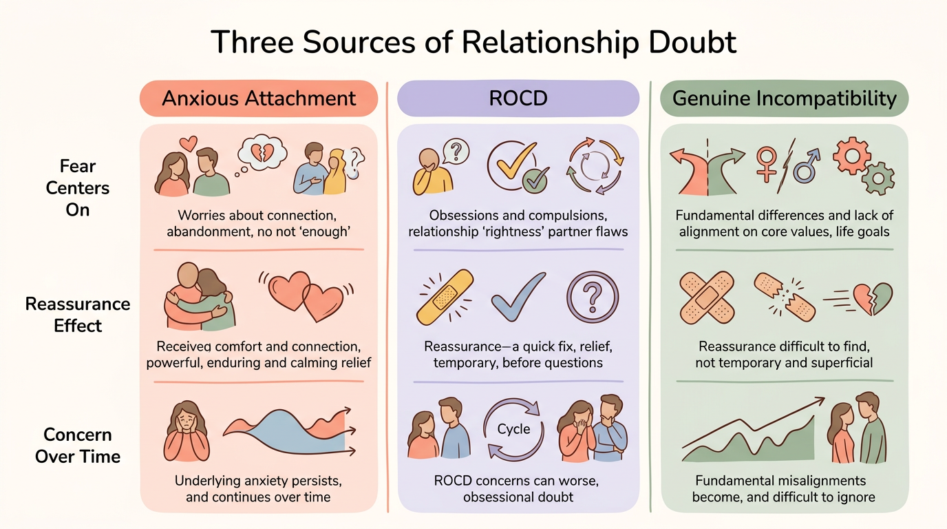 Diagram: Anxiety vs ROCD vs Genuine Incompatibility
